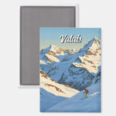 Aimant Valais Suisse Ski Skier Voyage (Recto/Verso)