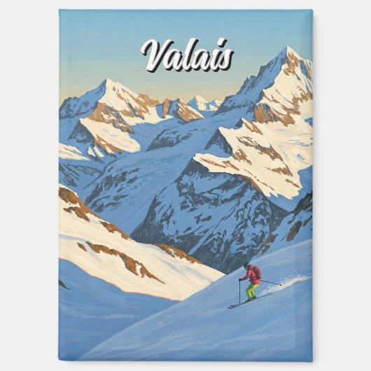 Aimant Valais Suisse Ski Skier Voyage (Recto)