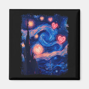 Aimant Valentine Van Gogh Nuit Étoilée Cœur Assorti Cou