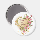 Aimant Valentines - Coeur doré avec Rose (Recto/Verso)