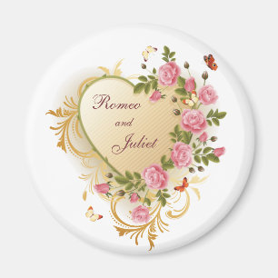 Aimant Valentines - Coeur doré avec Rose