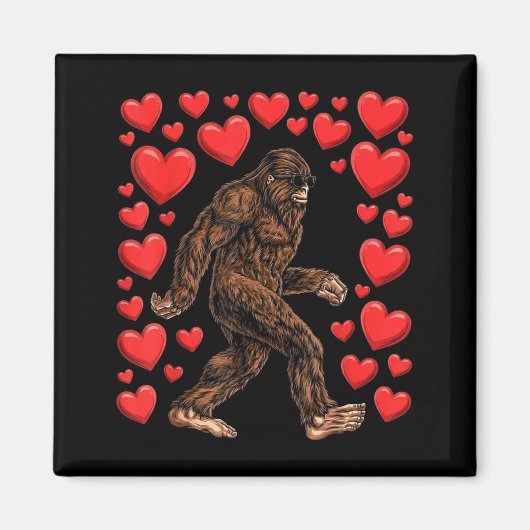 Aimant Valentines Day Bigfoot Red Hearts Funny Sasquatch  (Devant)
