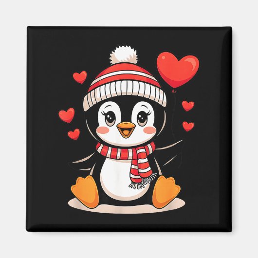 Aimant Valentine's Day Penguin Heart Balloon Cute  (Devant)