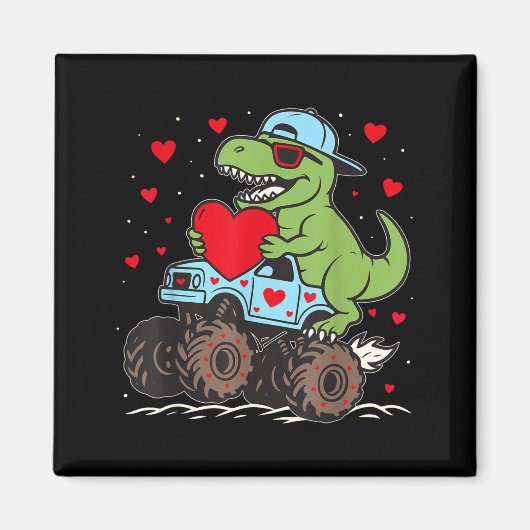 Aimant Valentines Day T Rex Riding Monster Truck Funny To (Devant)