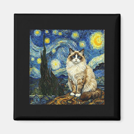 Aimant Van Gogh Art Starry Night - Funny Ragdoll Cat Arti (Devant)