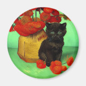 Aimant Van Gogh Black Kitten Fleurs rouges (Devant)