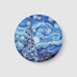 Aimant Van Gogh - La Nuit étoilée - Blancs Noël<br><div class="desc">Ce design présente l'adoption sur le thème de Noël de la peinture à l'huile classique "Le Starry Nigh" par Vincent Van Gogh - le peintre néerlandais largement considéré comme l'un des plus grands peintres de tous les temps.</div>