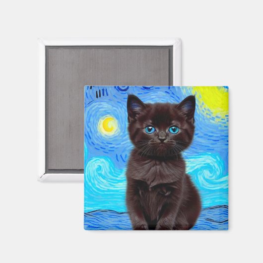Aimant Van Gogh Starry Night Black Cat (Recto/Verso)