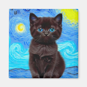 Aimant Van Gogh Starry Night Black Cat