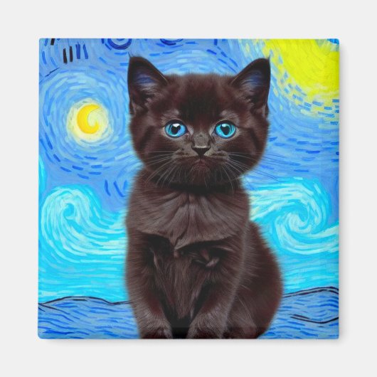 Aimant Van Gogh Starry Night Black Cat (Devant)