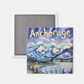 Aimant Van Gogh Style Anchorage Alaska Paysage peinture (Recto/Verso)