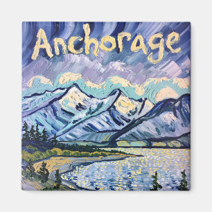 Aimant Van Gogh Style Anchorage Alaska Paysage peinture