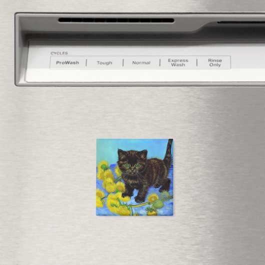 Aimant Van Gogh Style Chat avec tournesol (In Situ (Lave-vaisselle))