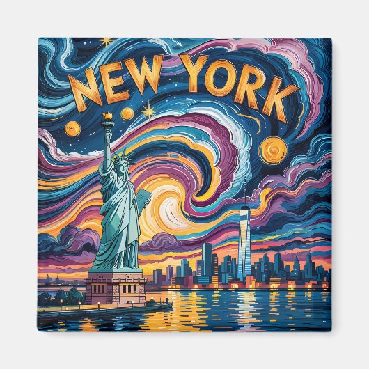 Aimant Van Gogh Style New York Skyline & Liberty Travel (Devant)