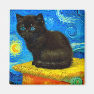 Aimant Van Gogh Style Starry Night Cat