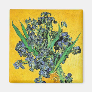 Aimant Van Gogh - Vase avec Irises Arrière - plan jaune