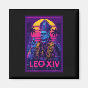 Aimant Vaporwave Pape Leo Xiv _ Rétrofuturiste Catholique