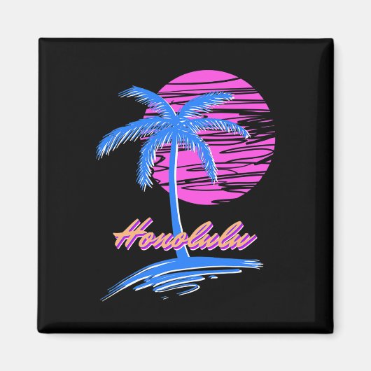 Aimant Vaporwave Synth Outrun Sunset 80s Plage Rétro Hono (Devant)