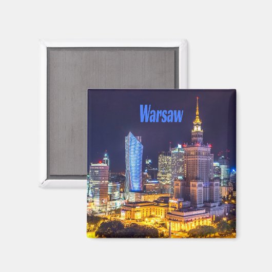 Aimant Varsovie Pologne Nuit Skyline Varsovie Spire (Recto/Verso)