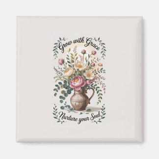 Aimant Vase avec florale grandit avec citation de grâce