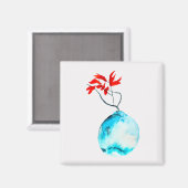 Aimant Vase bleu Ikebana aquarelle art (Recto/Verso)