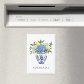 Aimant Vase Chinoiserie Bleu et Blanc avec hydrangées (In Situ (Lave-vaisselle))