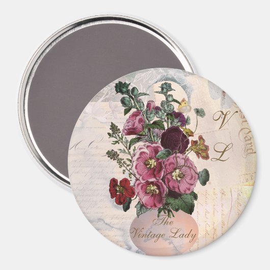 Aimant Vase-Dame Vintage + Monogramme (Recto/Verso)