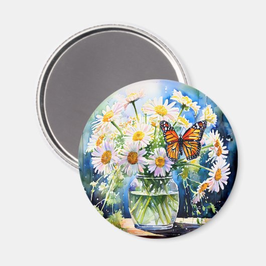 Aimant Vase de marguerites joli floral (Recto/Verso)