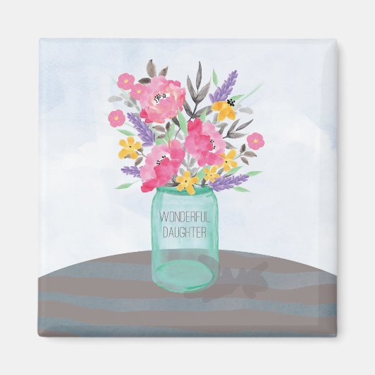 Aimant Vase en pot Mason pour la fête des mères de fille (Devant)