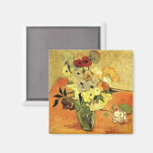 Aimant Vase japonaise, Rose, Anémones par Vincent van Gog (Recto/Verso)