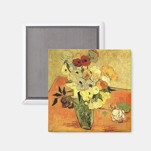 Aimant Vase japonaise, Rose, Anémones par Vincent van Gog (Recto/Verso)