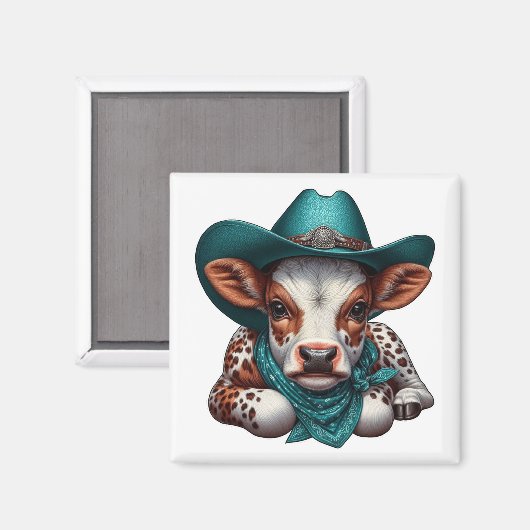 Aimant Veau adorable en Cowboy Casquette et Bandana (Recto/Verso)