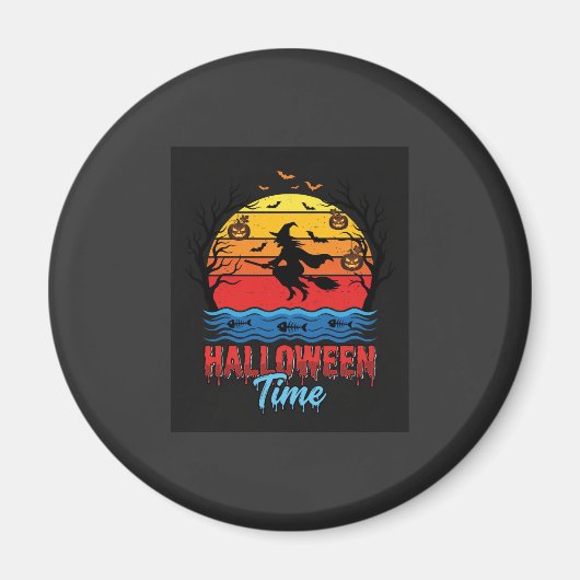 Aimant Vecteur de sorcière de coucher de soleil d'Hallowe (Devant)