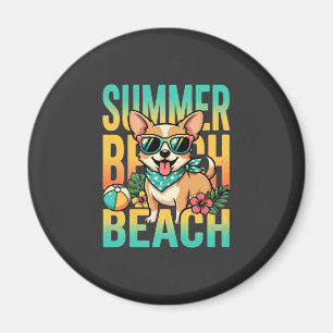 Aimant Vecteur de vacances de chien de plage d'été
