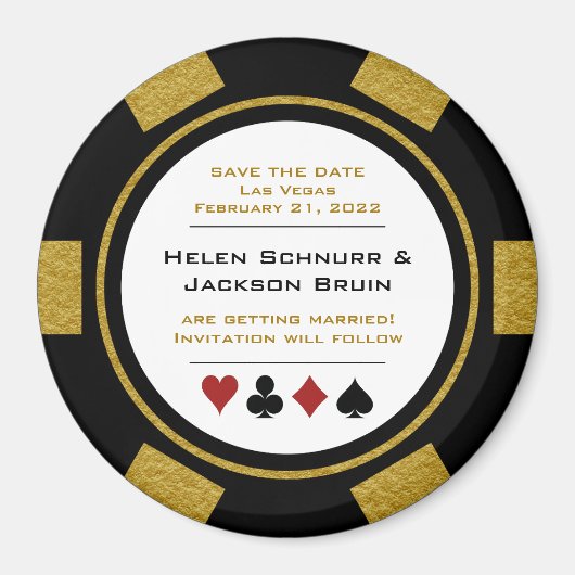 Aimant Vegas Black Gold Poker Chip Wedding Enregistrer La (Devant)