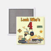 Aimant Véhicules de construction 4e chemises d'anniversai (Recto/Verso)