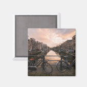 Aimant Vélos au coucher du soleil à Amsterdam (Recto/Verso)