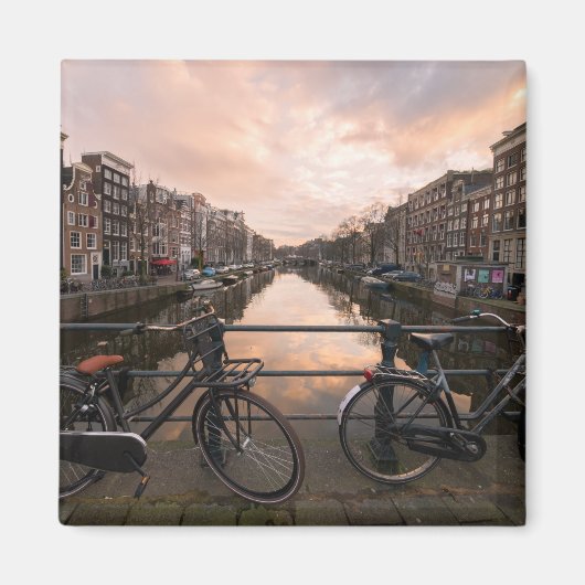 Aimant Vélos au coucher du soleil à Amsterdam (Devant)