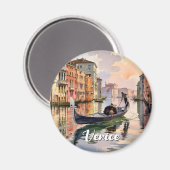 Aimant Venice Gondola Ride Watercolor Canal Colorful Art (Recto/Verso)