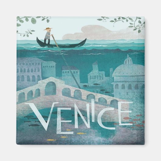 Aimant venice Italy Gondola travel vacation retro post (Devant)
