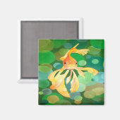 Aimant Vermilion Poisson D'Or Nager Dans Les Bulles Verte (Recto/Verso)