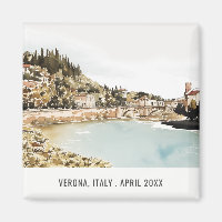 Verona Adige River Italie Aquarelle Voyage italien