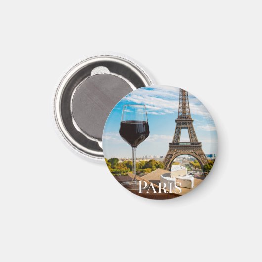 Aimant Verre de vin au brie sur la tour Eiffel (Recto/Verso)