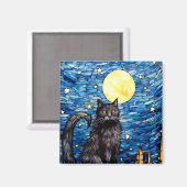 Aimant Verre tendu Chat noir Starry nuit (Recto/Verso)