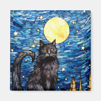 Aimant Verre tendu Chat noir Starry nuit