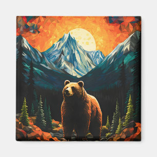 Aimant Verre tendu Faune Montagne Ours couché de soleil