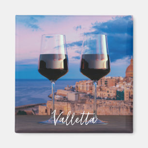 Aimant Verres à vin avec vue coucher de soleil sur La Val