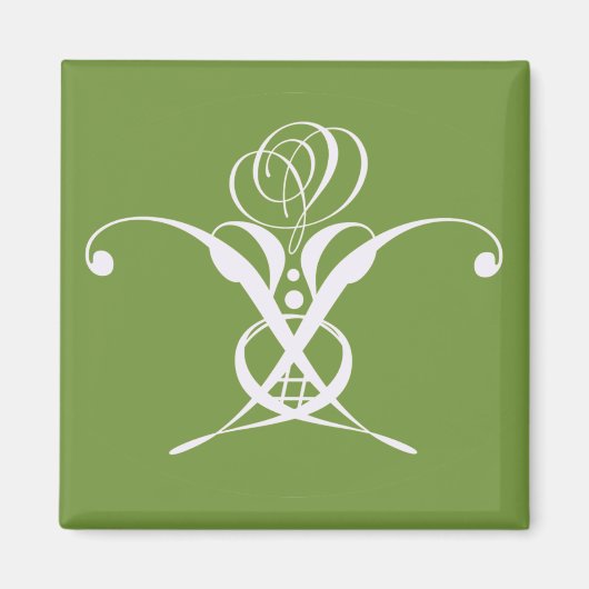Aimant Vert Art Déco Blanc Rose (Devant)