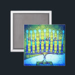 Aimant Vert Bleu Hanoukka Menorah Étincelle de paix<br><div class="desc">"Paix, éclat, brille." Une photo de fond d'une menorah d'art bleu et vert, colorée et lumineuse, vous permet d'inaugurer les vacances d'Hanoukka dans le style. Sentez la chaleur et la joie de la saison des Fêtes chaque fois que vous utilisez cet aimant Hanoukka lumineux et coloré. Des cartes de correspondance,...</div>