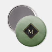 Aimant Vert Brossé Élégant Avec Monogramme Or Simple (Recto/Verso)